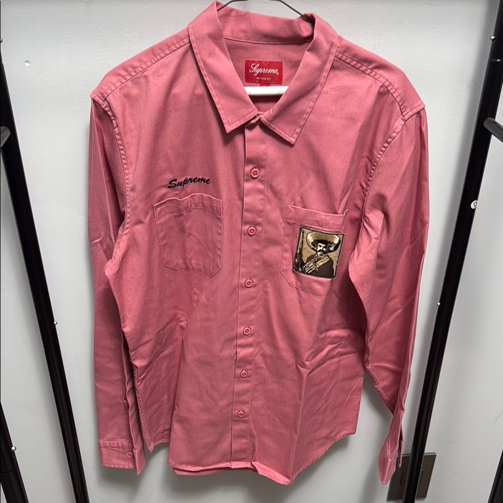 Supreme Pink Button-Up Shirt with Embroidered Detail